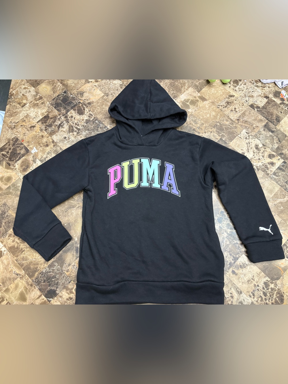 Puma Black Pullover Hoodie with White Logo Tag 8 years